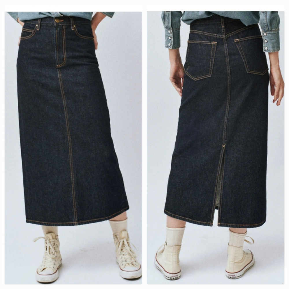 THE GREAT. Dark Blue Denim Skirt